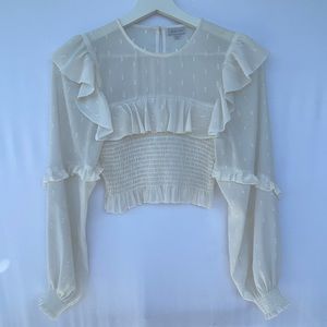 White - LONG SLEEVE SEERSUCKER CROP - Blue Life - XS